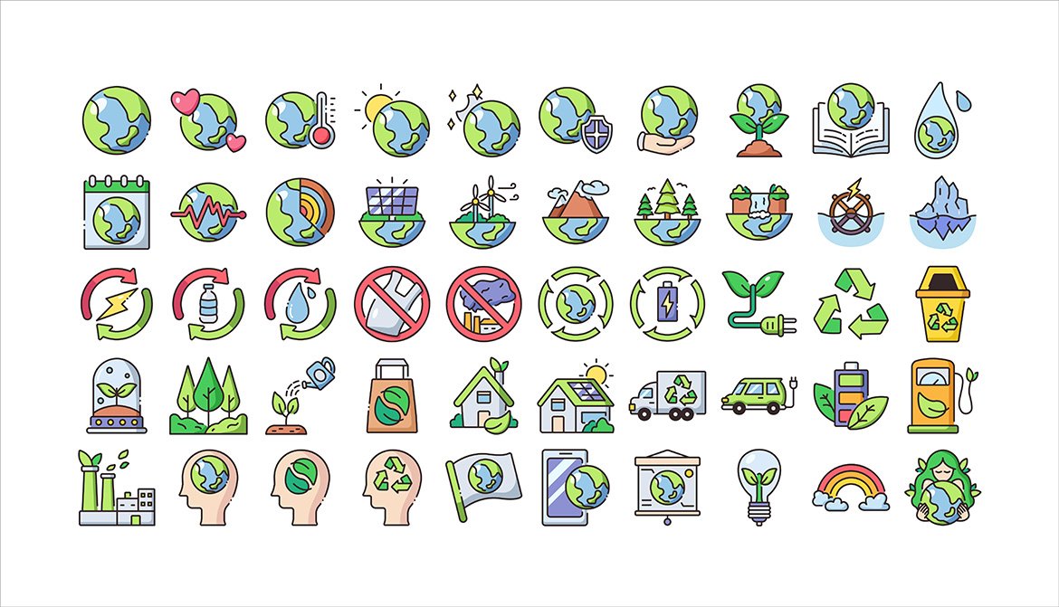 Colorful icons for earth day.