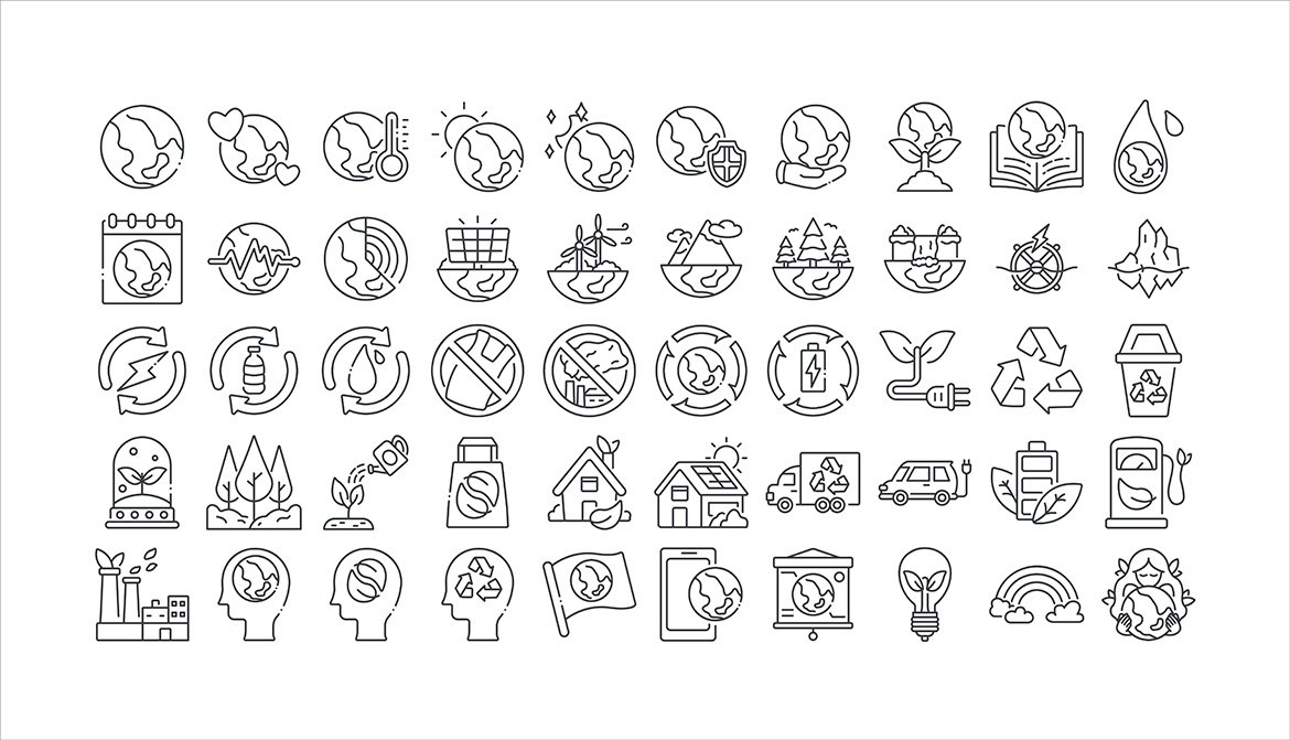 Outline icons for earth day.