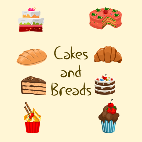 Cakes and Breads Vector Graphic Illustration cover image.