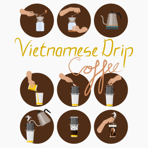 Vietnamese Coffee Drip Instruction Vector Illustration Icons Set main cover.
