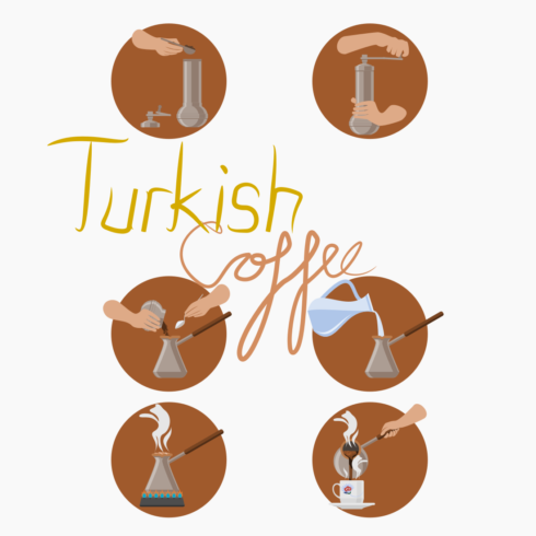 Turkish Coffee Instruction Vector Illustration Icons Set.