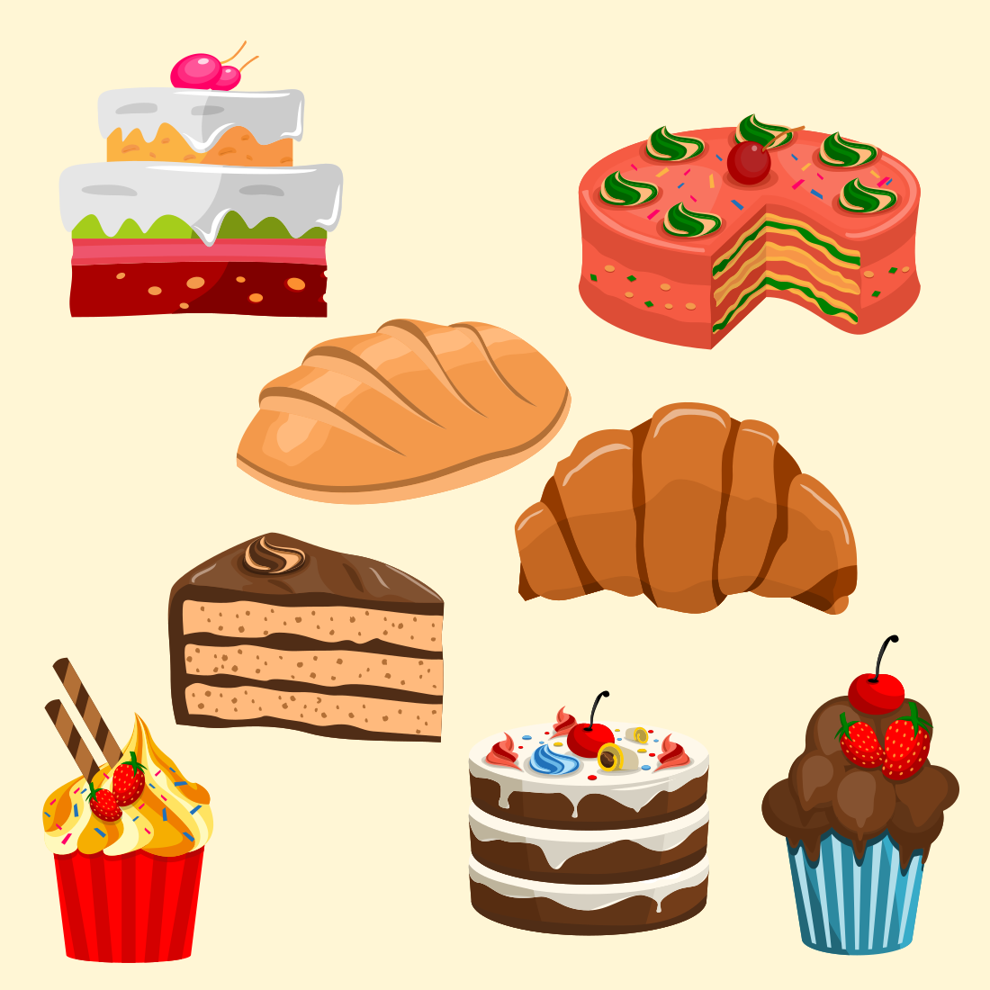 Breads and Cakes Vector Graphic Illustration cover image.