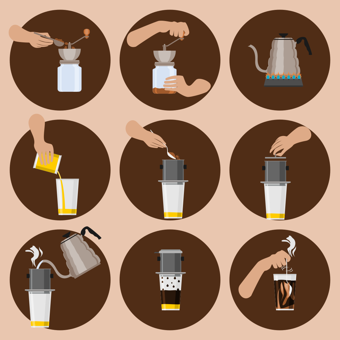 Vietnamese Coffee Drip Instruction Vector Illustration Icons Set cover image.