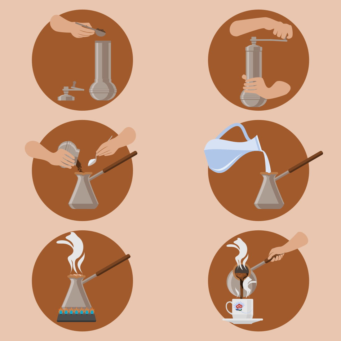 Turkish Coffee Instruction Vector Illustration Icons Set cover image.