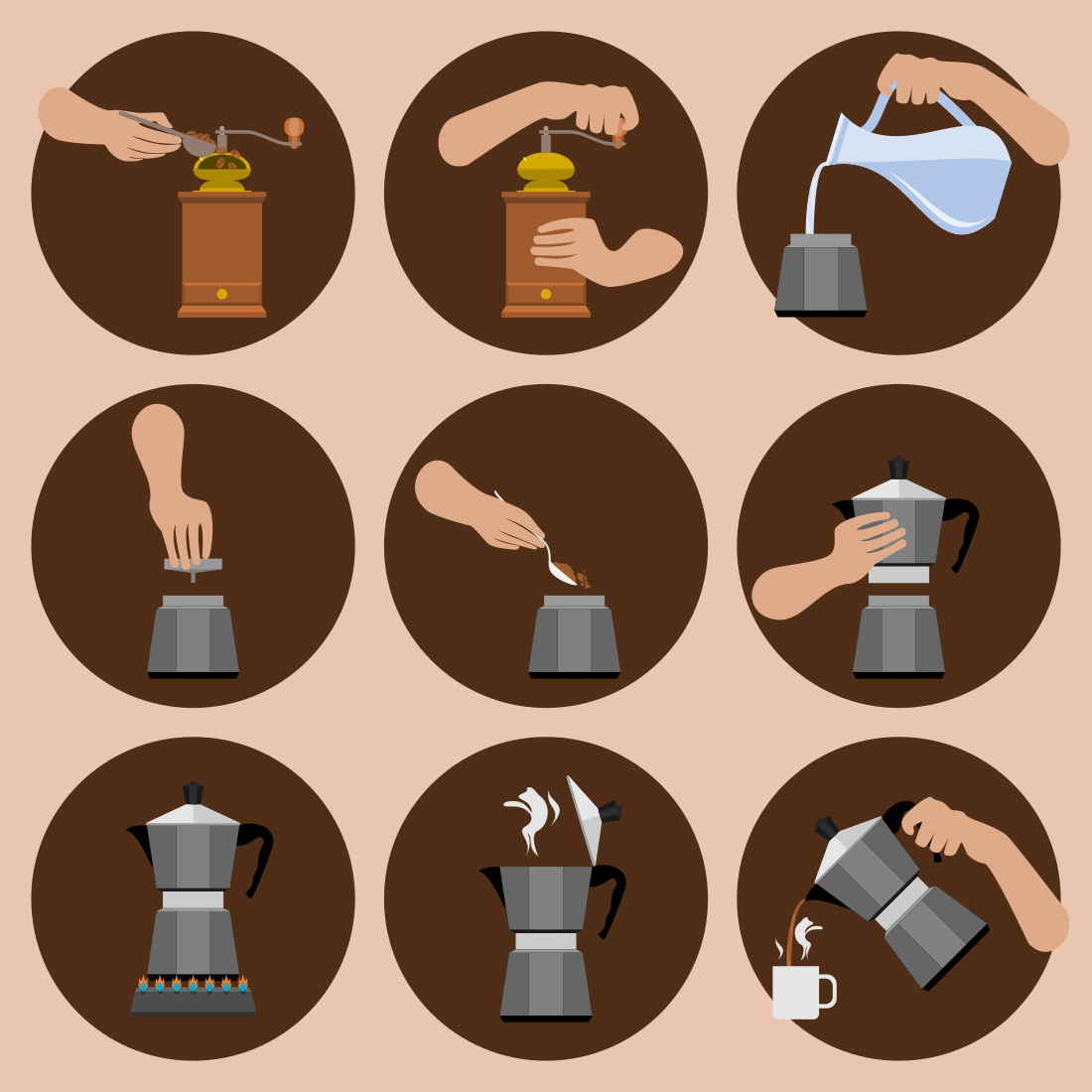 Percolator Coffee Instruction Vector Illustration Icons Set cover image.