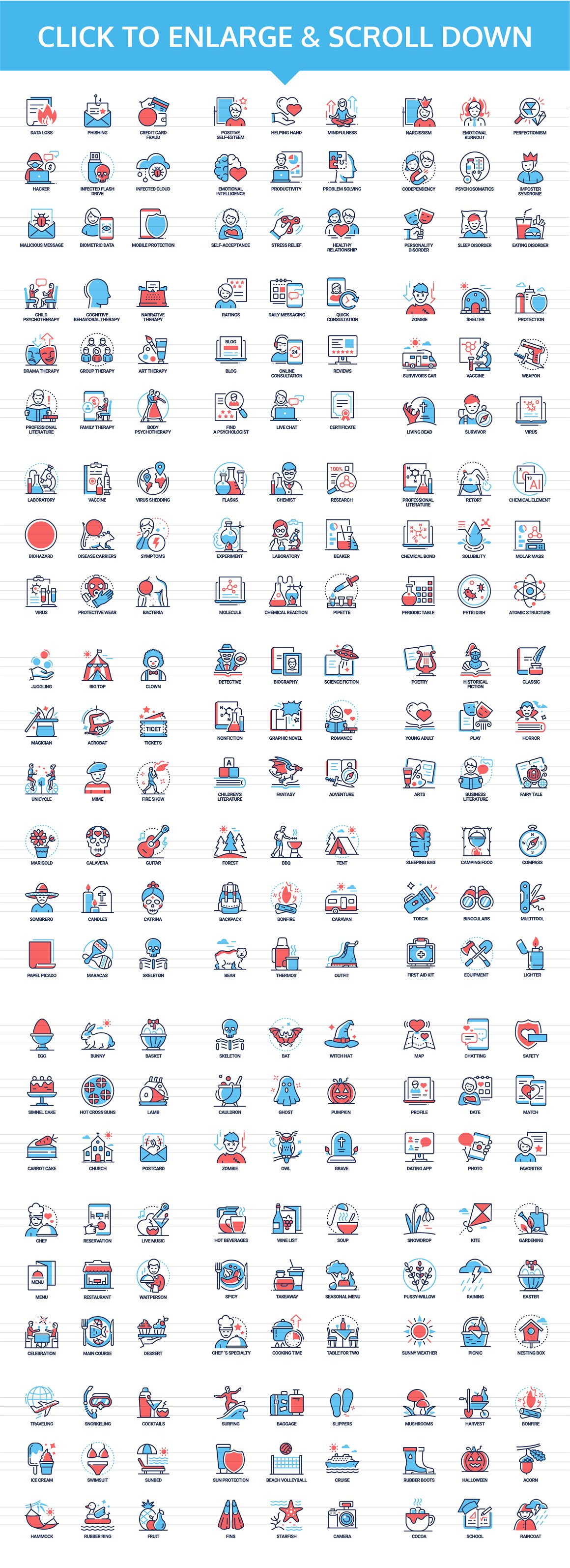 Set of 216 different colorful innovicons icons.