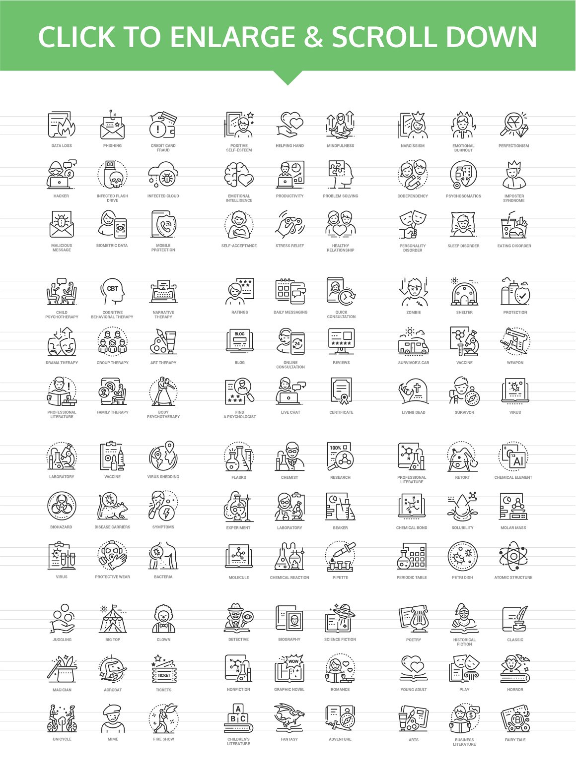 81 different black innovicons icons on a white background.