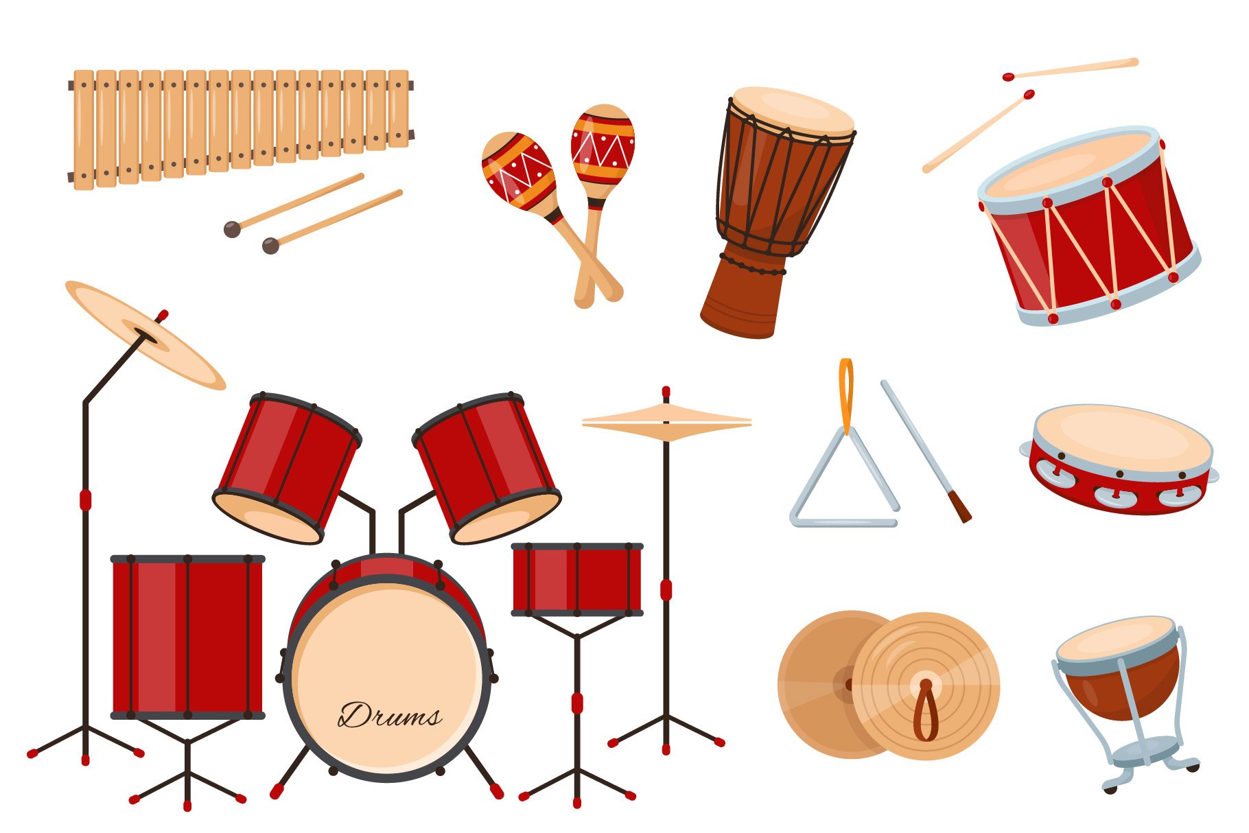 Diverse of drums instruments.