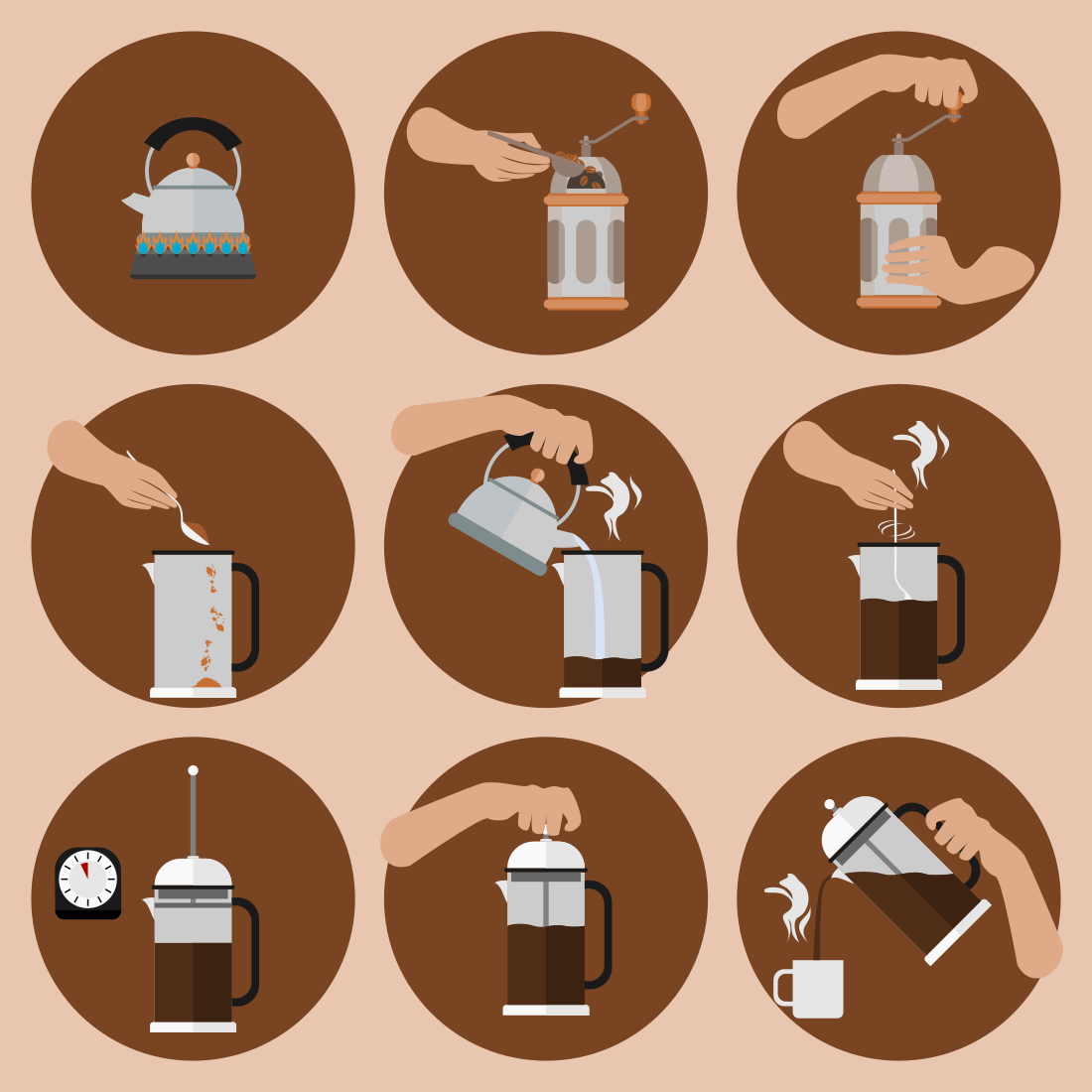 French Press Coffee Instruction Icons cover image.