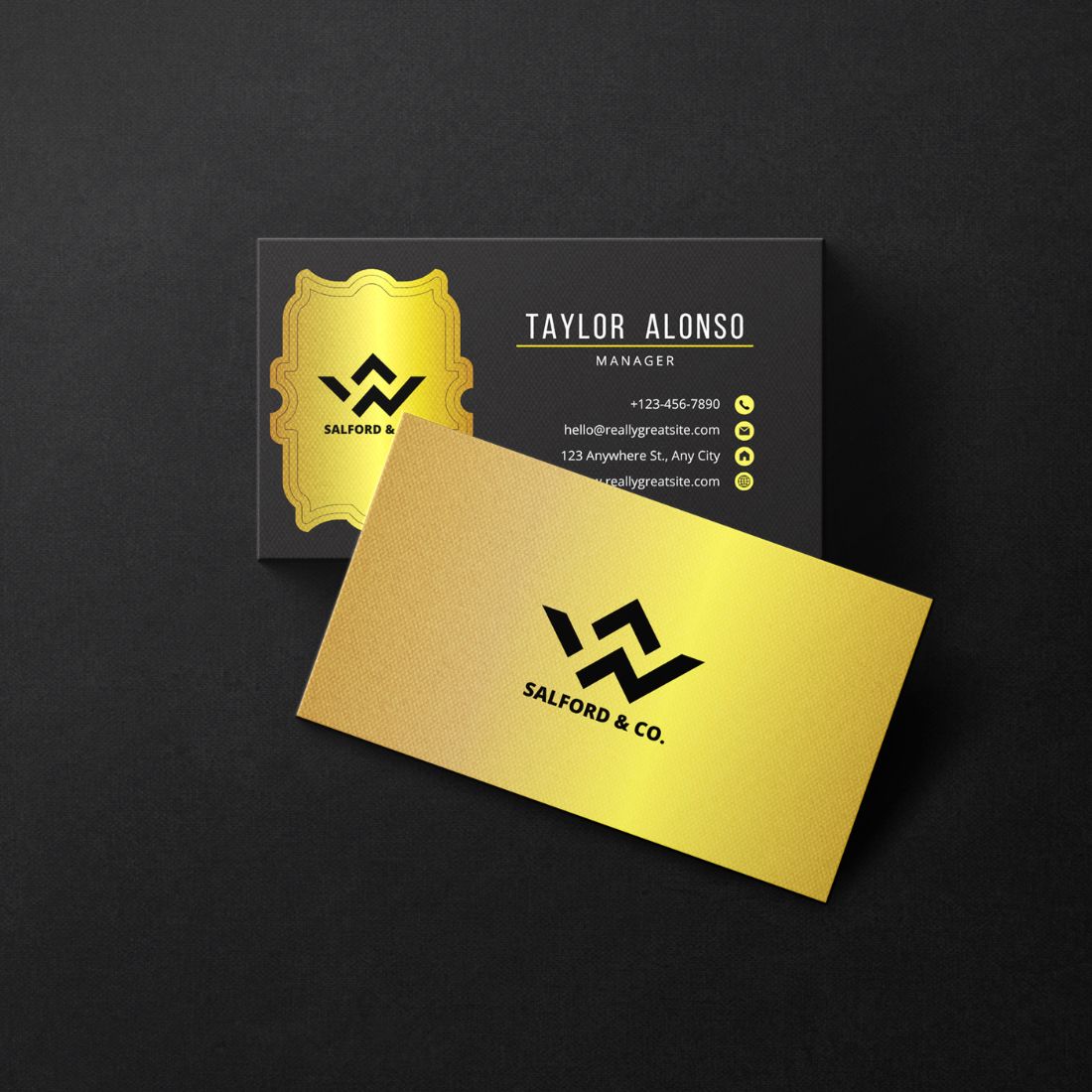 Printable Business Card Gold Canva Template cover image.