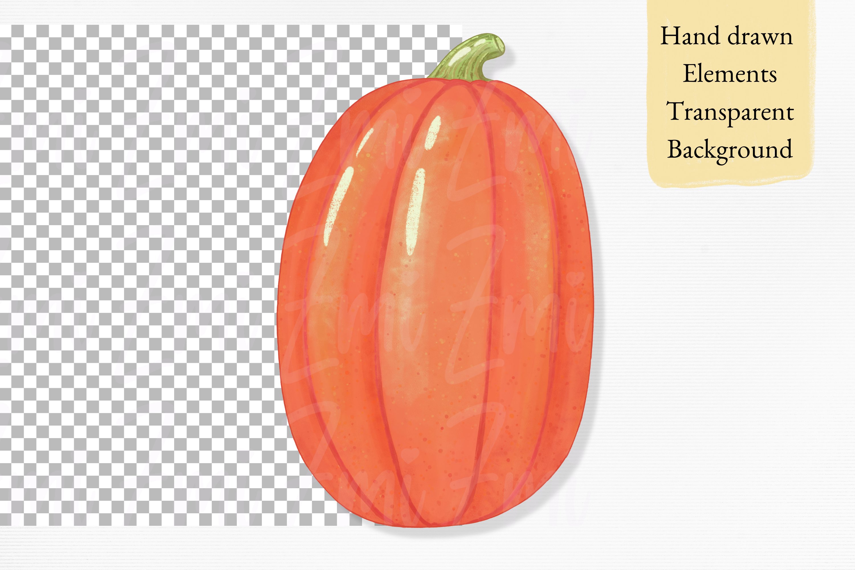 Illustration of a pumpkin on a transparent and gray background.