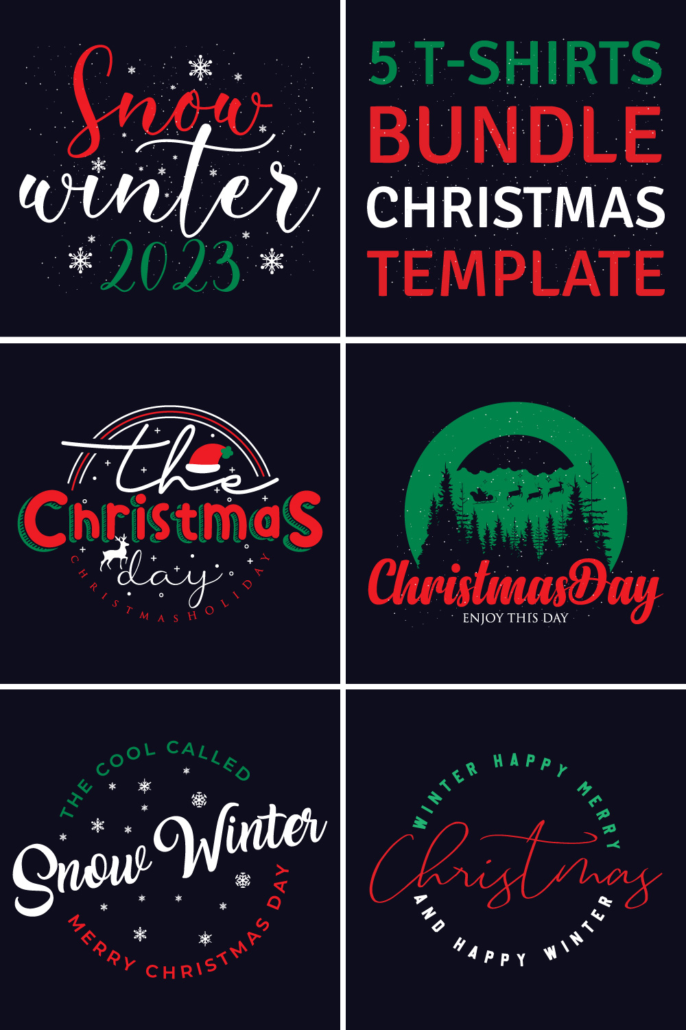 A selection of colorful images for prints on a Christmas theme.