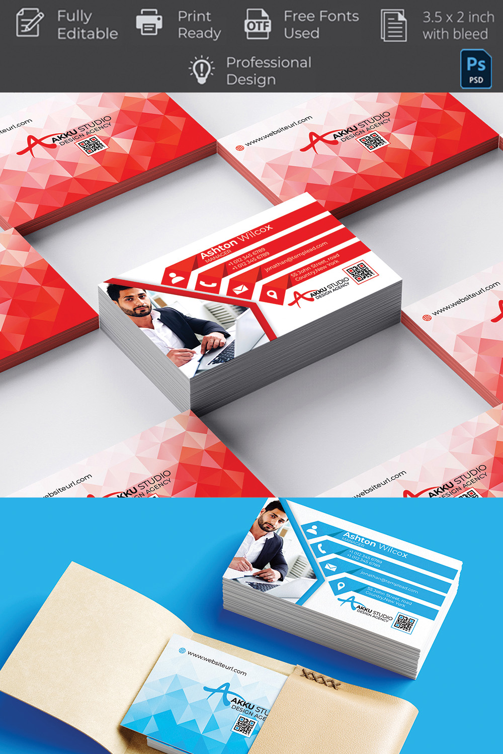Creative Business Card Red Template pinterest image.