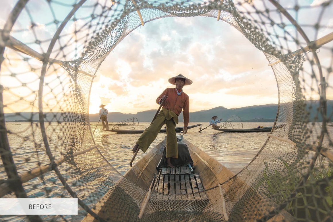 Wonderful image of a Japanese fisherman without HDR effect.