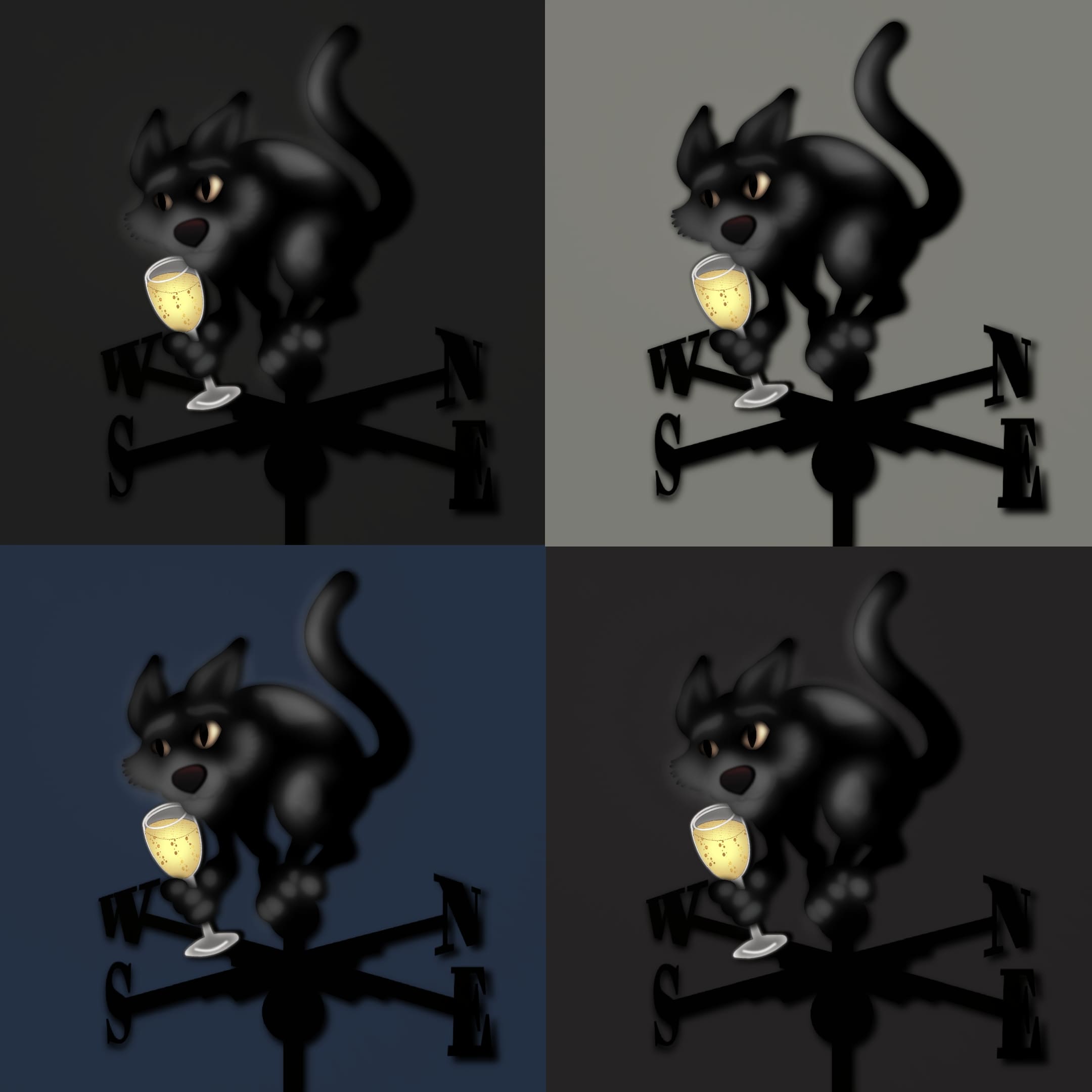 Four options of wolf dark illustrations.