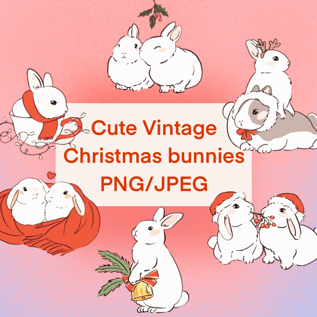 Christmas Cute Vintage Rabbit Print Drawings cover image.