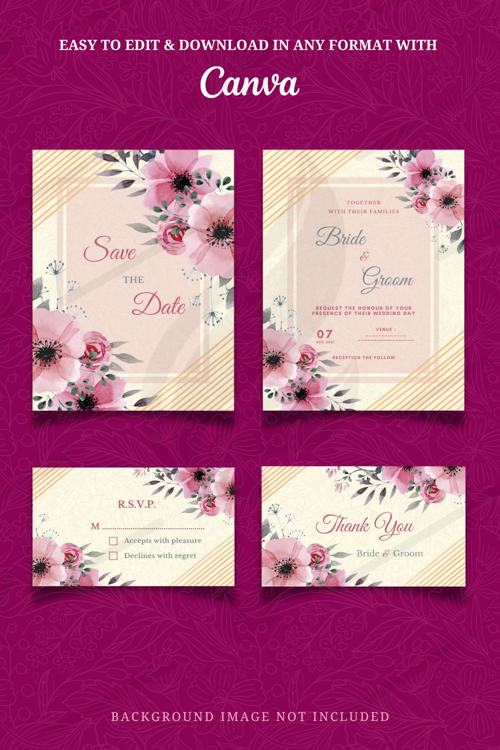 Abstract Wedding Card Template Canva pinterest image.