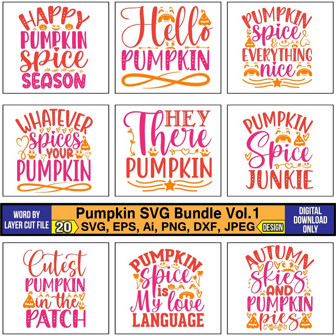 A set of gorgeous images for prints on the theme of pumpkin.