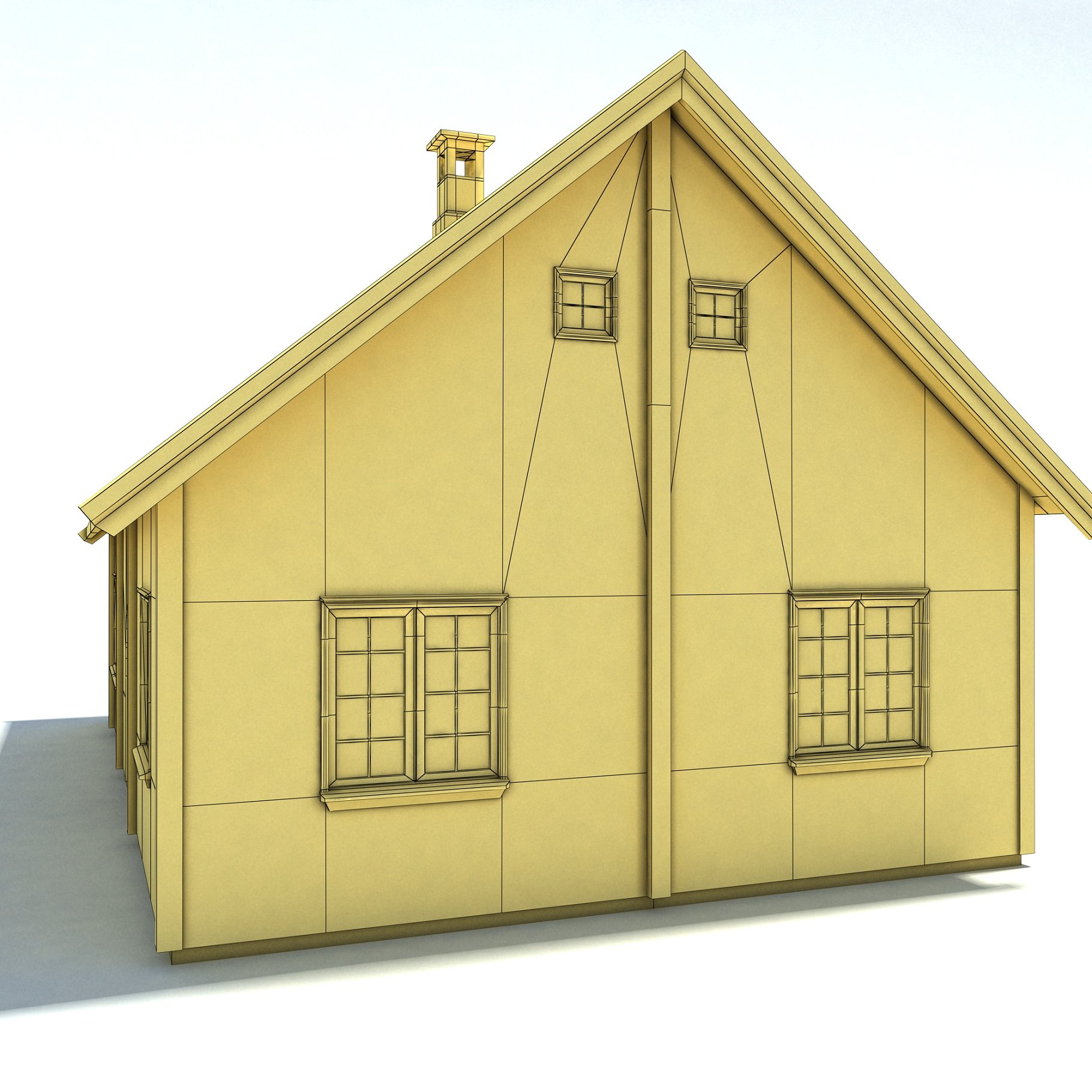Front old house low poly mockup in light yellow color.