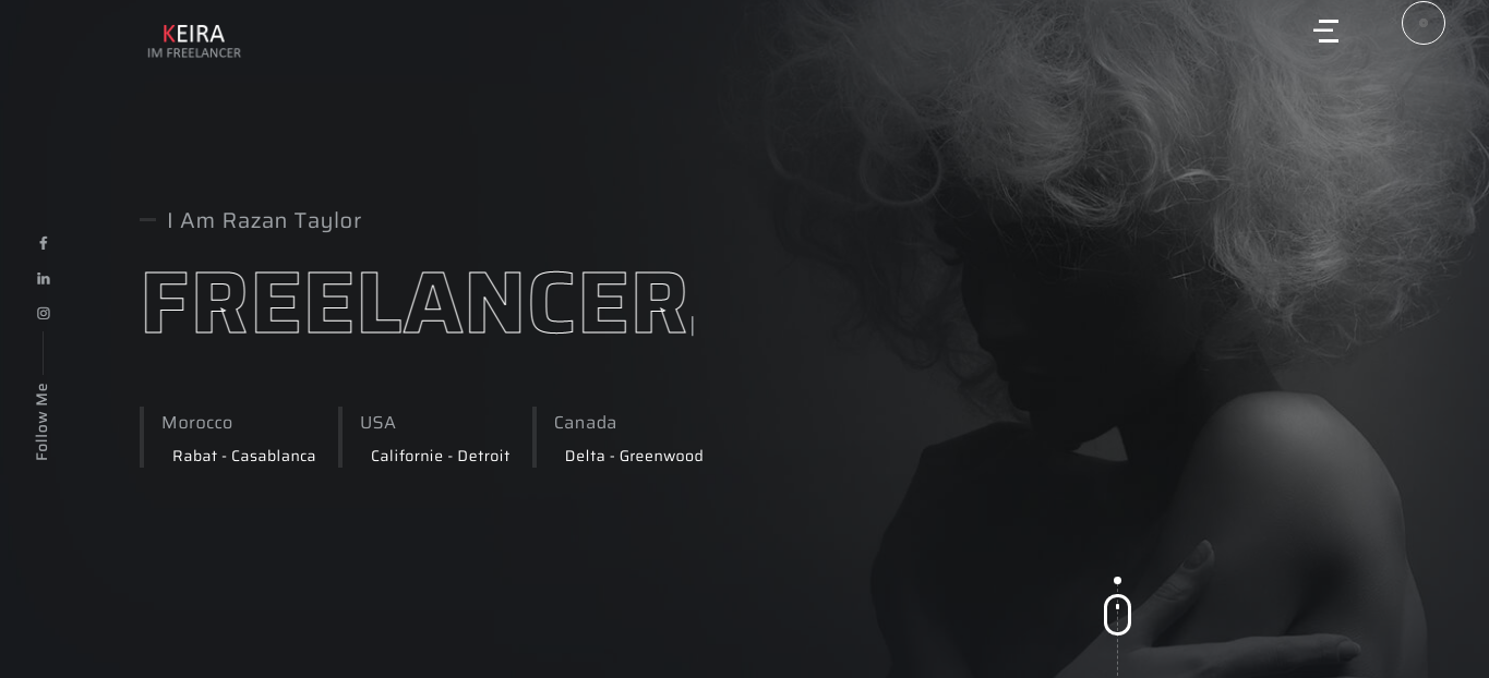 Homepage of keira personal portfolio with dark banner.