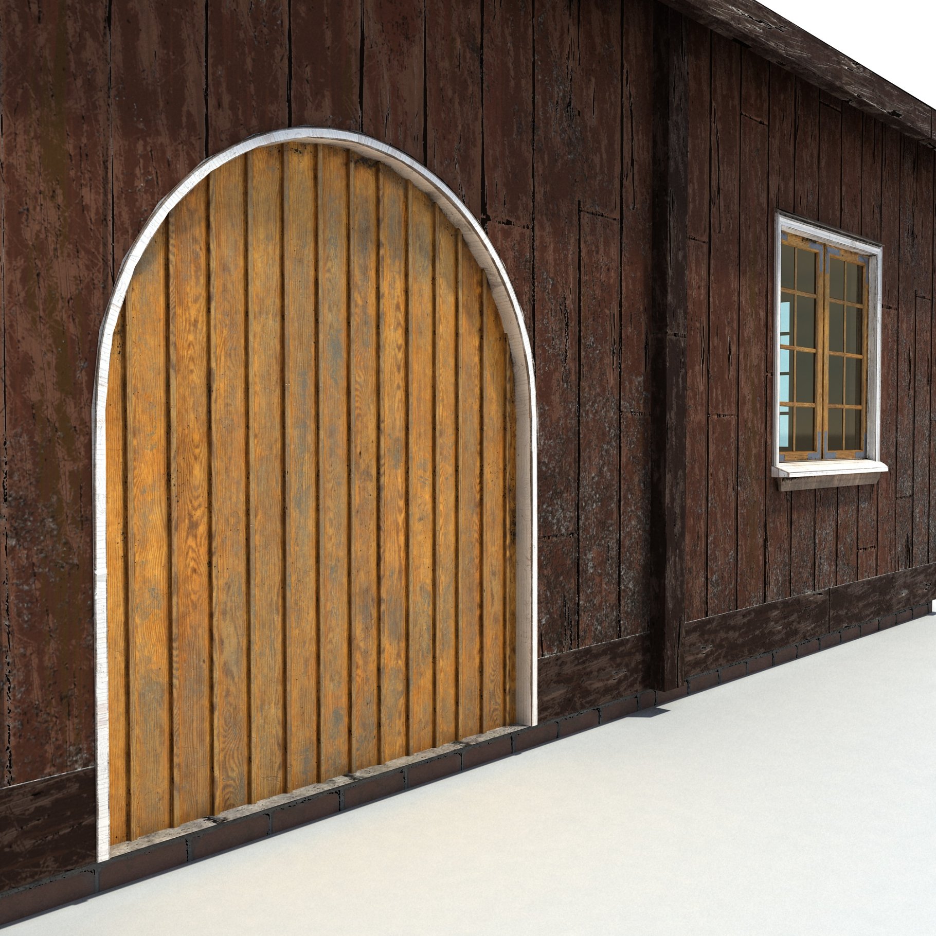 Door of old house low poly in close-up.