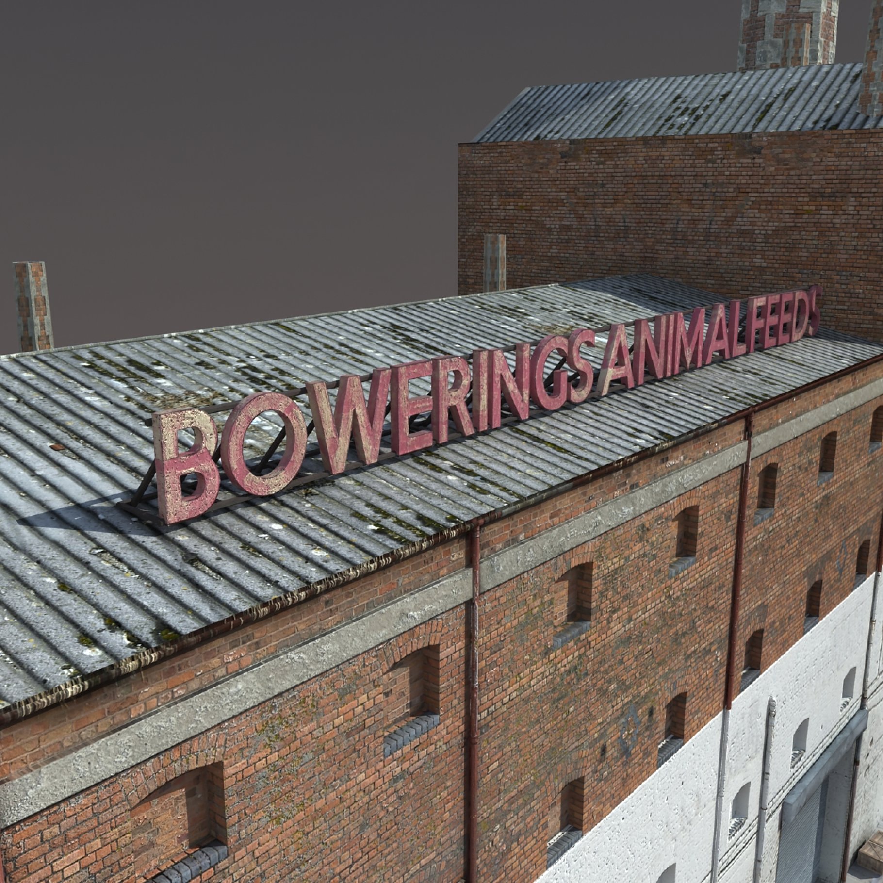 Close-up name of abandoned old factory mockup.