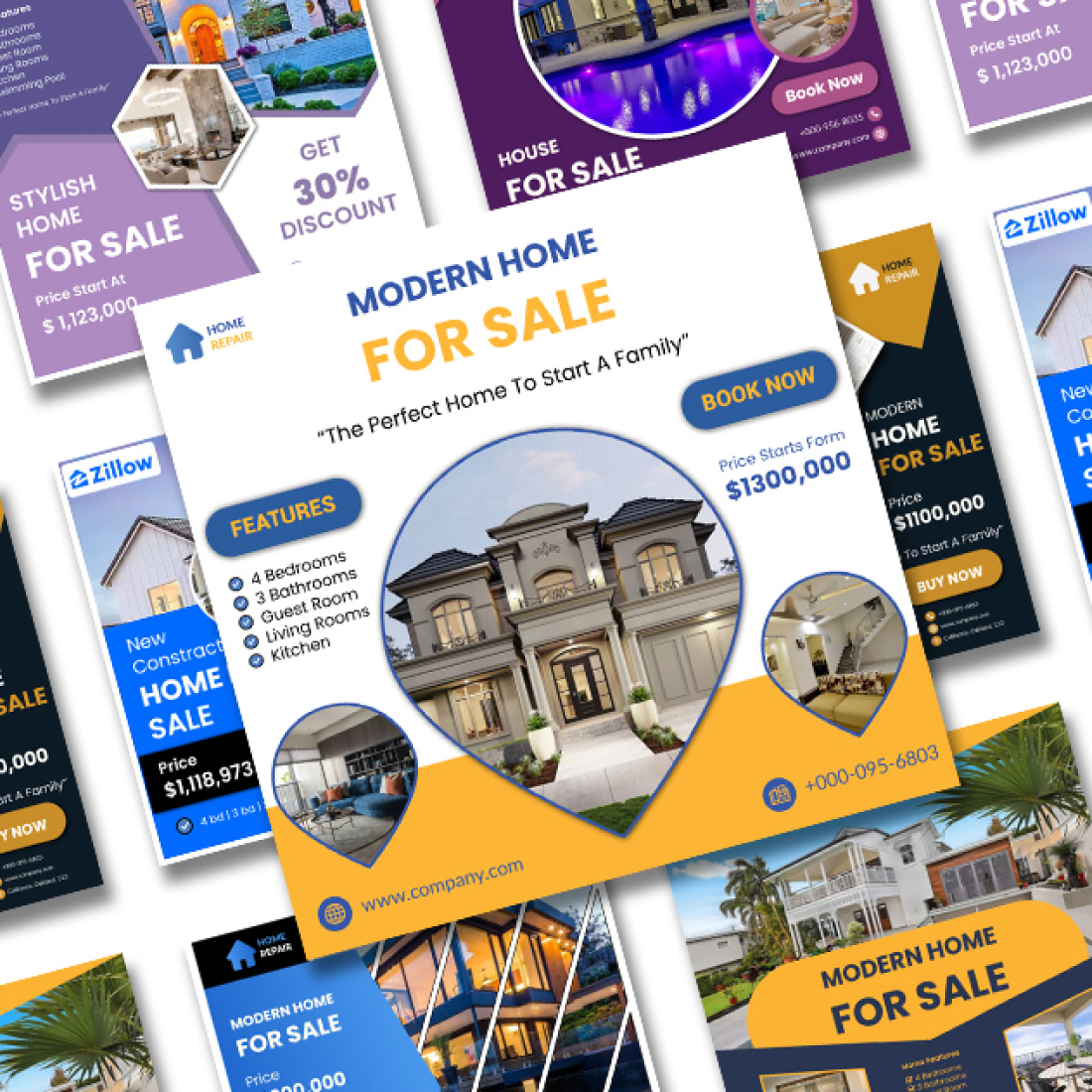 6 Real Estate Social Media Post Design Bundle main cover.