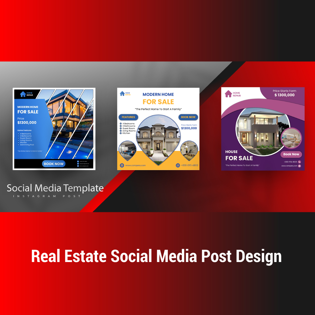 6 Real Estate Social Media Post Design Bundle cover image.