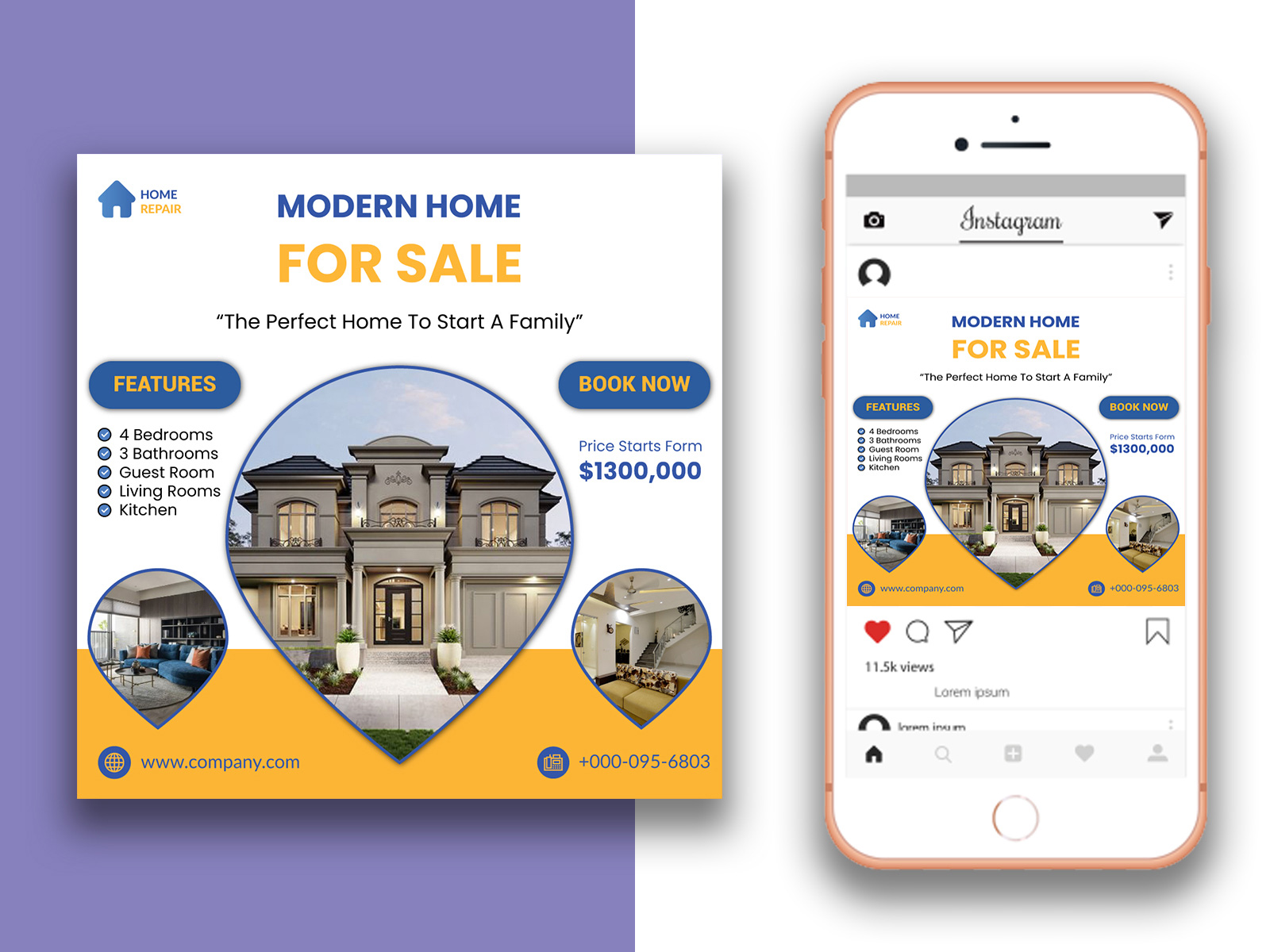 Delicate real estate website for mobile format.