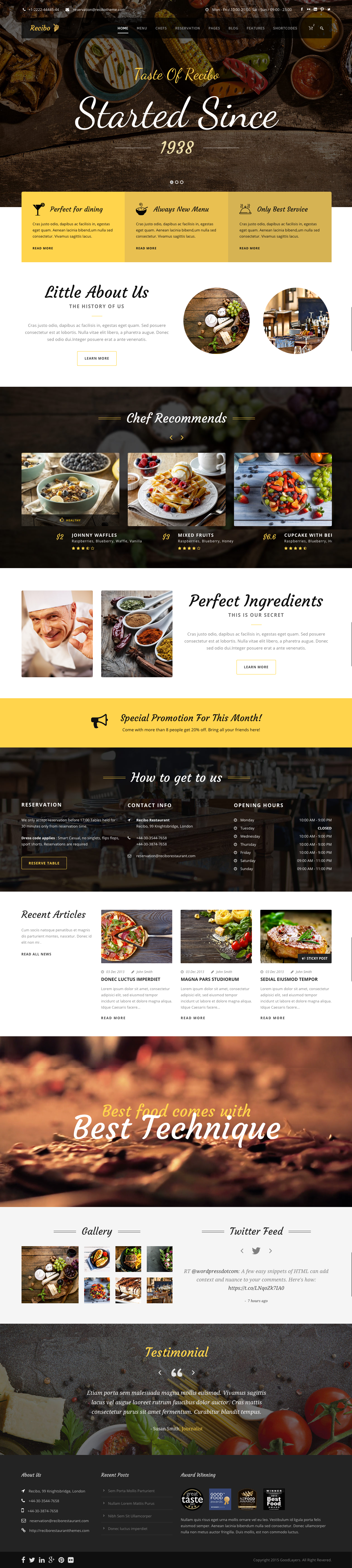 Page image of a wonderful restaurant theme WordPress template.