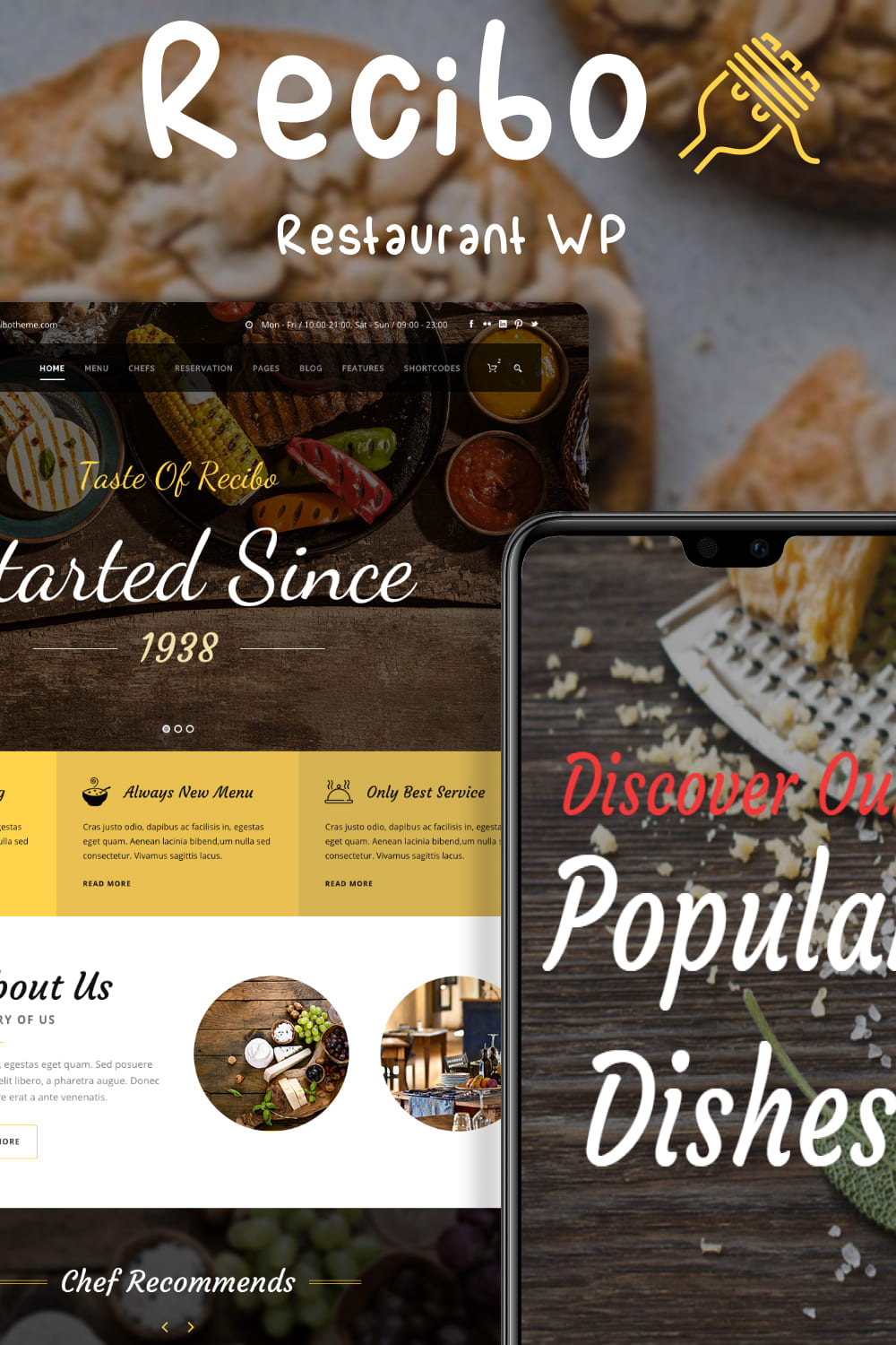 Page image of a colorful restaurant theme WordPress template.