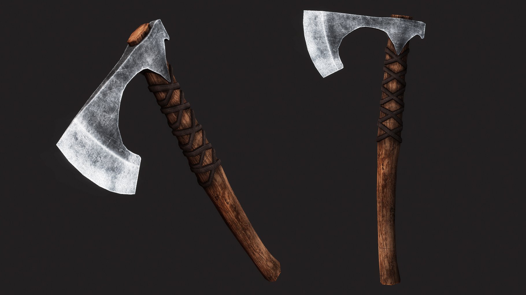 2 mockups of one handed viking battle axe.