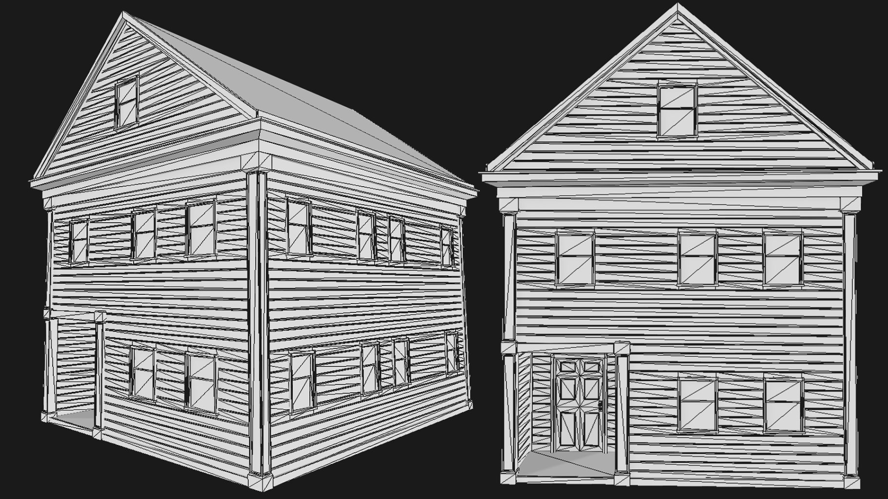 Front and front left graphic mockups of boston house on a black background.