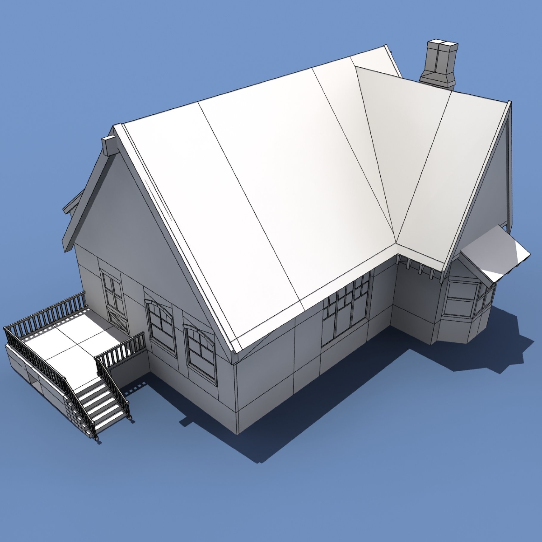 White graphic back right mockup of low poly house.