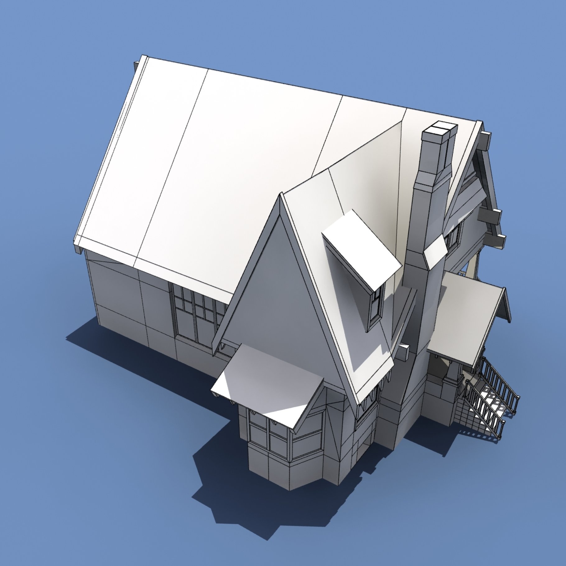 Low poly house graphic mockup on the right side.