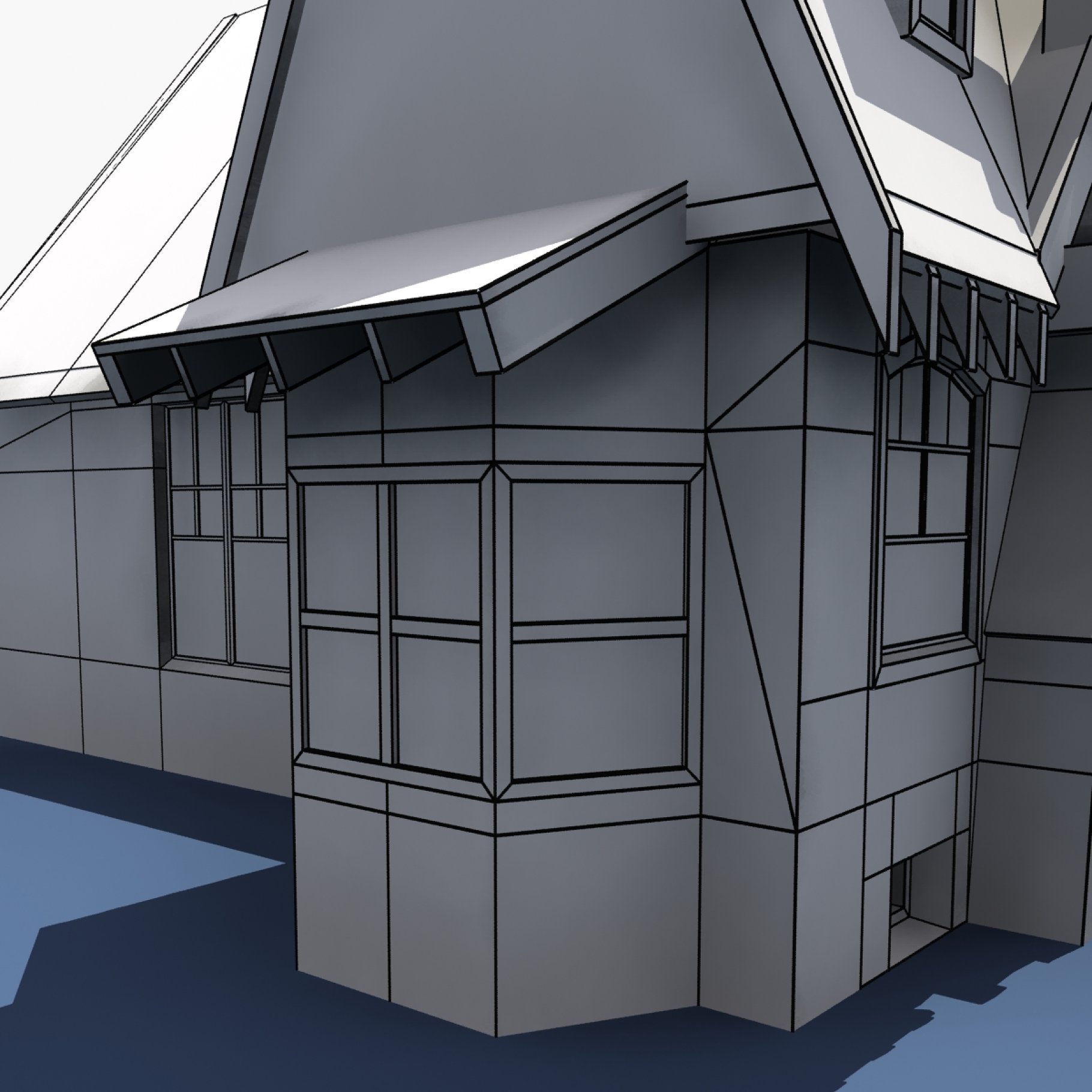 Close-up graphic mockup of low poly house.