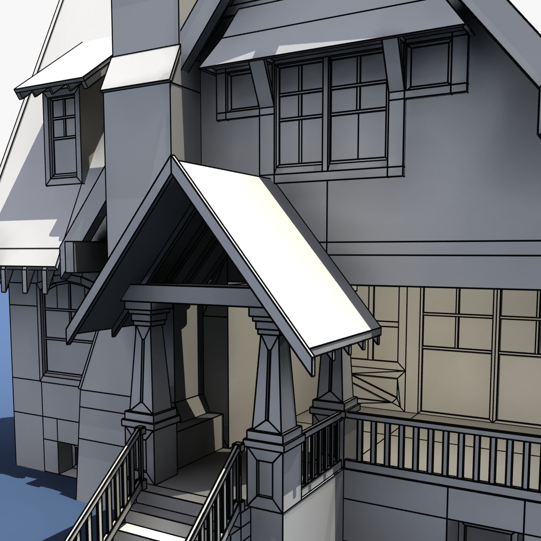Low poly house front graphic mockup in close-up.