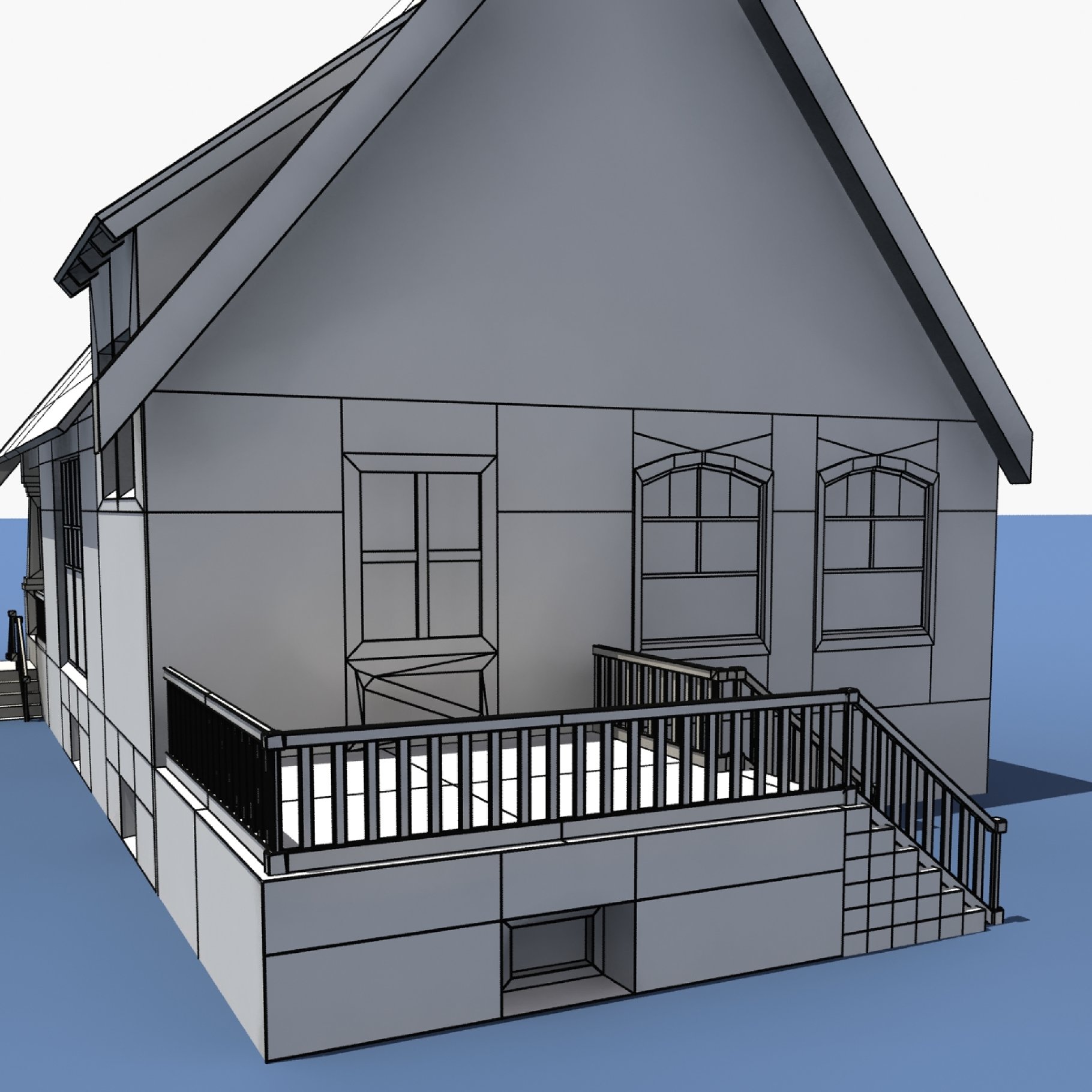 Close-up back graphic mockup of low poly house.