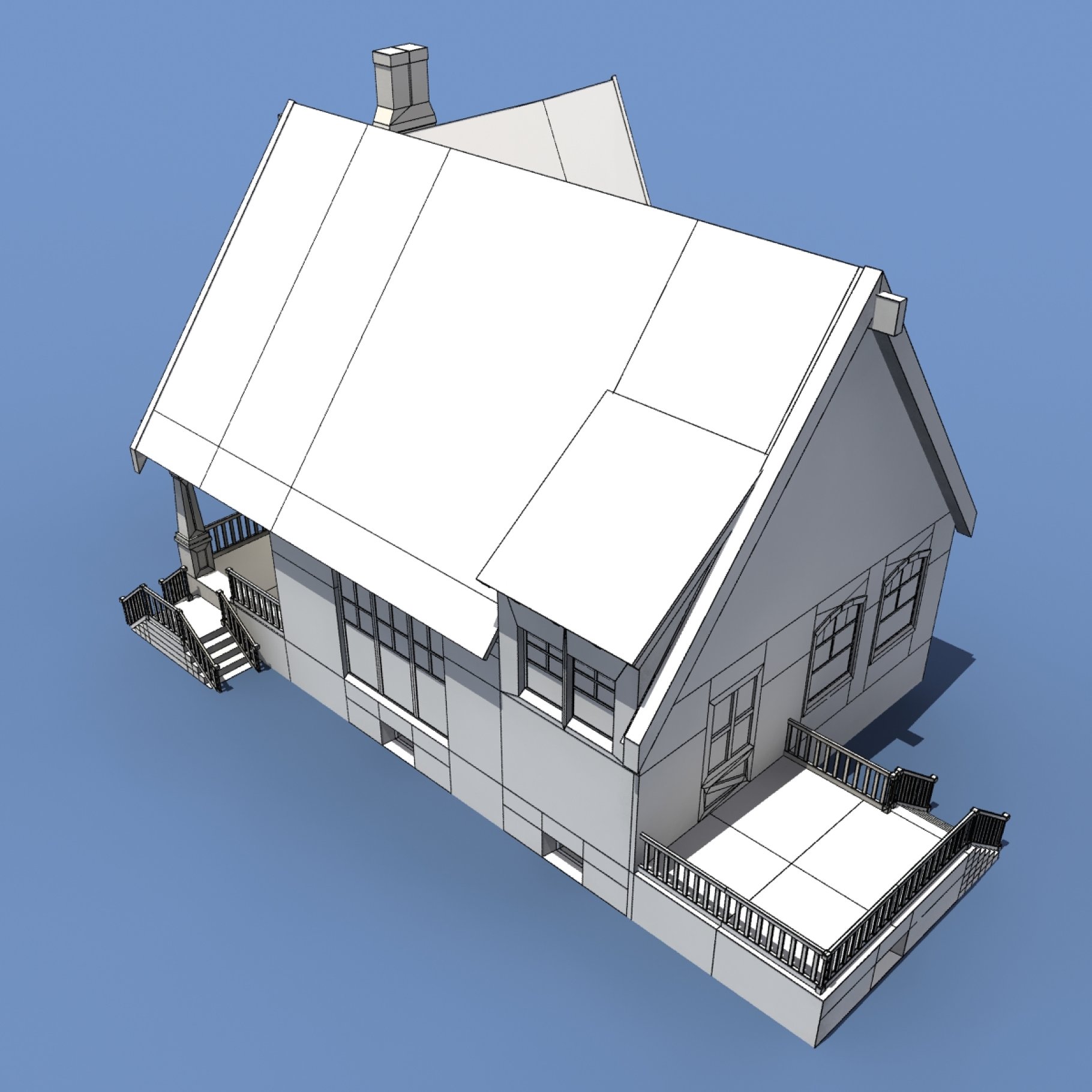 Low poly house back left graphic mockup in white.