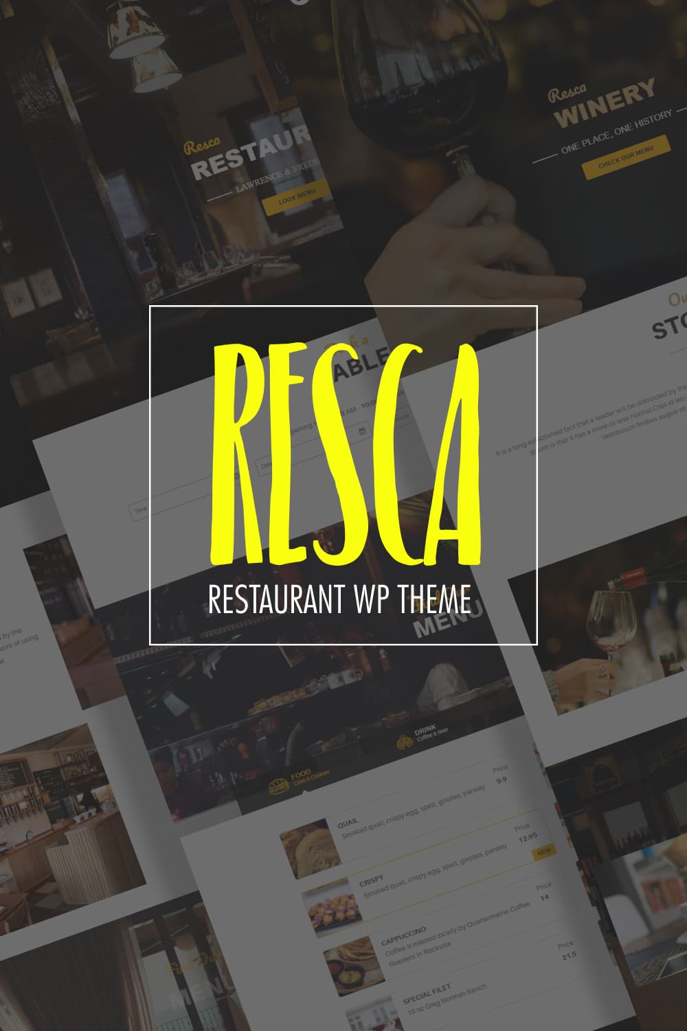 A selection of unique pages of the restaurant WordPress template.