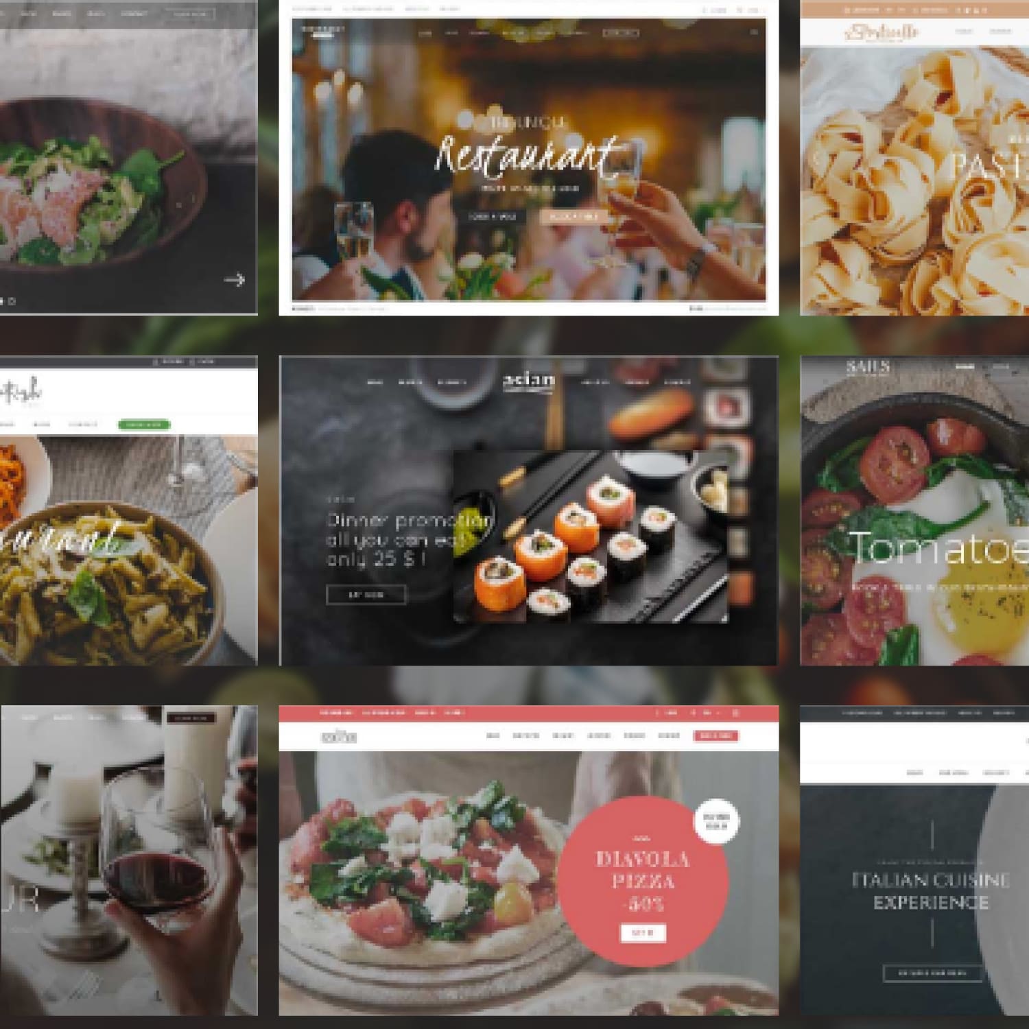 A set of gorgeous restaurant theme WordPress page images.
