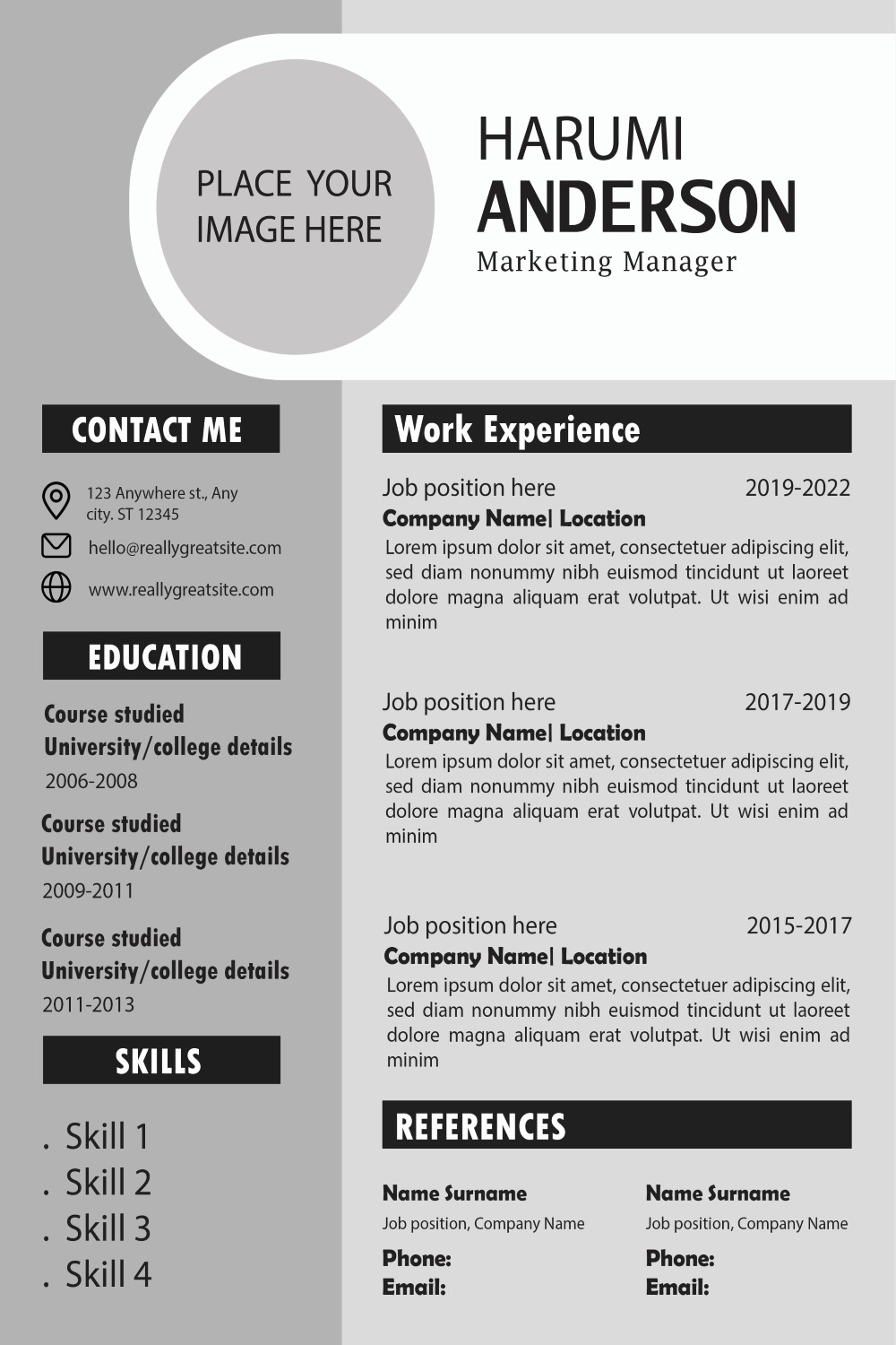 Gray and black resume template.