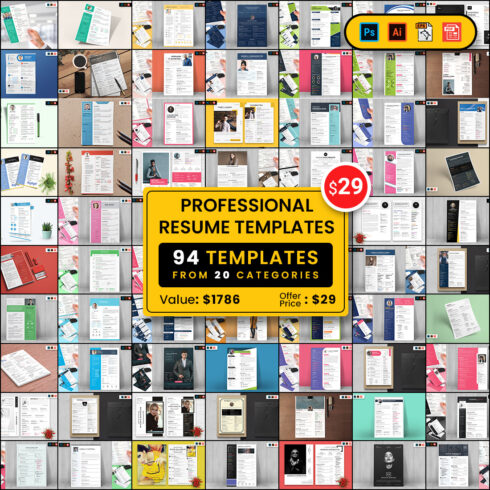 Huge Bundle Professional Resume Templates main cover.