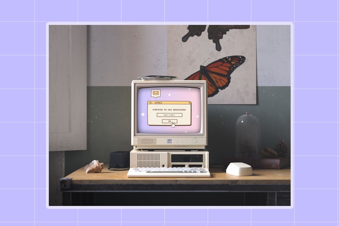 Retro computer with Instagram template.