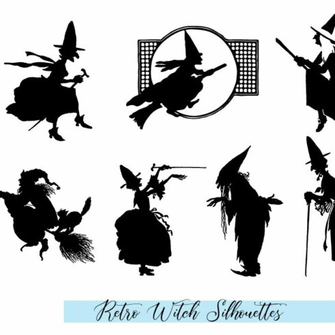 Retro Witch Silhouettes SVG PNG JPG.