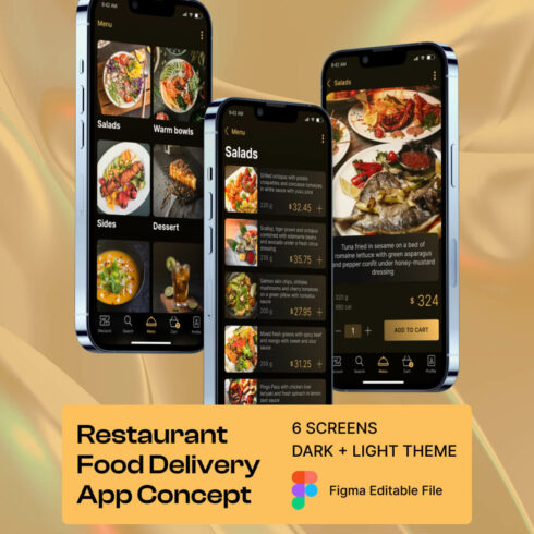 Restaurant Food Delivery App Concept Black Theme cover image.