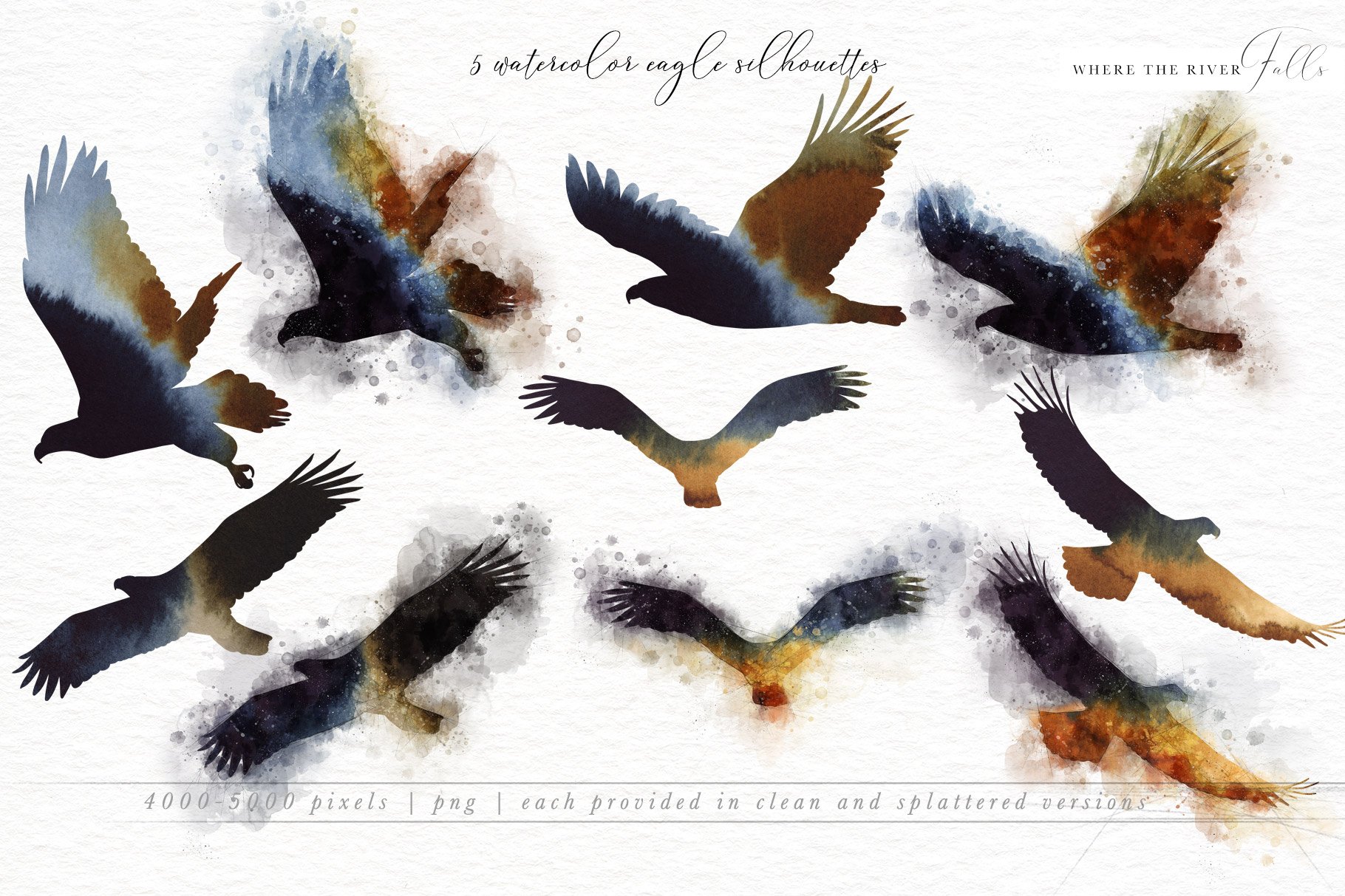 Eagle silhouettes in a watercolor.