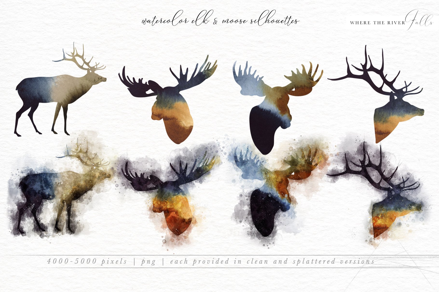Elk silhouettes in a watercolor.