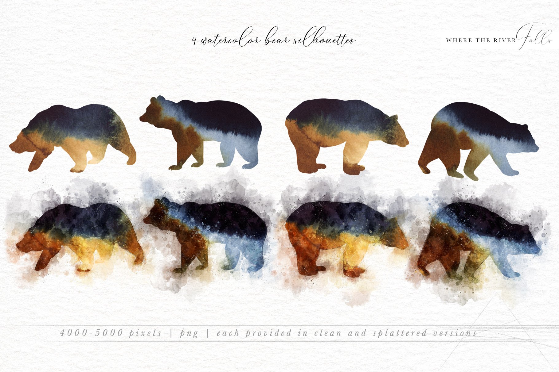 Bear silhouettes in a watercolor.