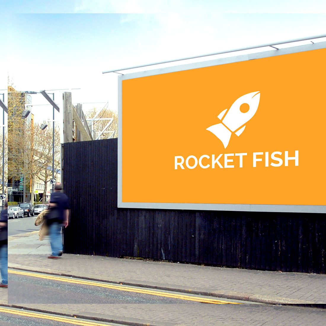 Minimal Rocket Fish Logo Mockup Design preview image.